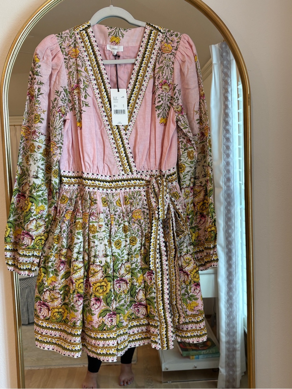 Bohemian Pink Floral Wrap Mini Dress with Tie Waist